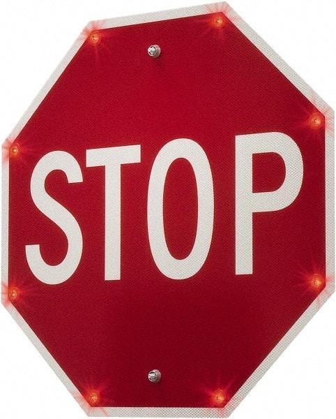 TAPCO - "Stop", 30" Wide x 30" High, Metal Stop & Yield Signs - White on Red, Diamond Grade Reflectivity, Octagon, Post Mount - Exact Industrial Supply