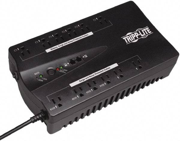 Tripp-Lite - 15 Amp, 750 VA, Tower Mount Standby Backup Uninterruptible Power Supply - Backup 5.6 min with Full Load & 14 min with Half Load, 120 VAC Input & Output, 450 Watt Output, 1 Phases, 12 Outlets - Exact Industrial Supply