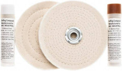 Value Collection - 6" Diam Cushion Sewn, Spiral Sewn Buffing Wheel Set - 1/2 & 7/8" Arbor Hole - Exact Industrial Supply