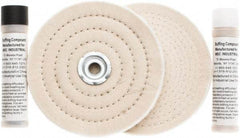 Value Collection - 6" Diam Cushion Sewn, Spiral Sewn Buffing Wheel Set - 1/2 & 7/8" Arbor Hole - Exact Industrial Supply