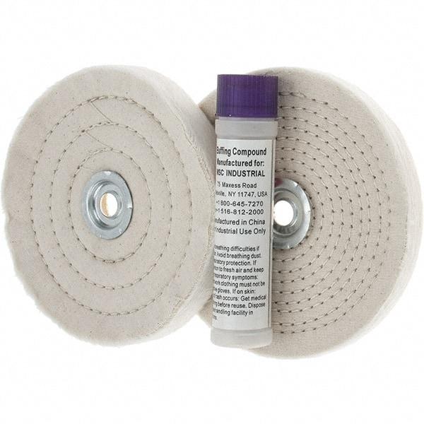 Value Collection - 6" Diam Cushion Sewn, Spiral Sewn Buffing Wheel Set - 1/2 & 7/8" Arbor Hole - Exact Industrial Supply