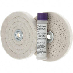 Value Collection - 6" Diam Cushion Sewn, Spiral Sewn Buffing Wheel Set - 1/2 & 7/8" Arbor Hole - Exact Industrial Supply