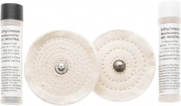 Value Collection - 4" Diam Cushion Sewn, Spiral Sewn Buffing Wheel Set - 1/2" Arbor Hole - Exact Industrial Supply