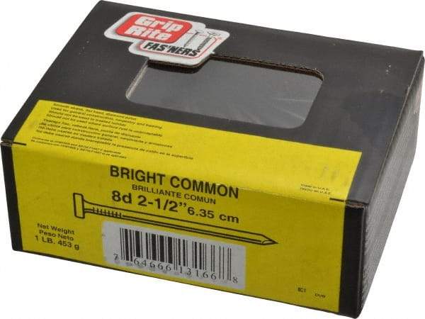 Value Collection - 8D, 10 Gauge, 2-1/2" OAL Common Nails - Ring Shank, Grade 2 Steel, Bright Finish - Exact Industrial Supply