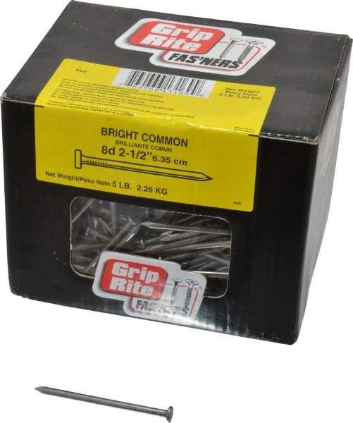 Value Collection - 8D, 10 Gauge, 2-1/2" OAL Common Nails - Ring Shank, Grade 2 Steel, Bright Finish - Exact Industrial Supply