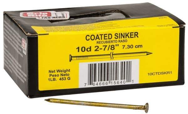 Value Collection - 10D, 11 Gauge, 3" OAL Sinker Nails - Smooth Shank, Grade 2 Steel, Cement Coated Finish - Exact Industrial Supply