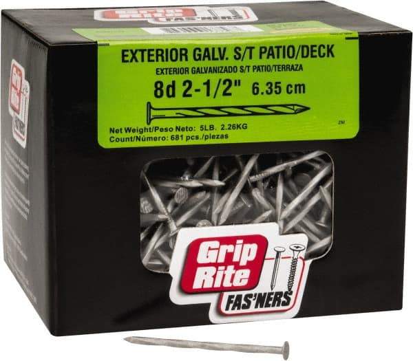 Value Collection - 8D, 11 Gauge, 2-1/2" OAL Decking Nails - Fluted Shank, Grade 2 Steel, Uncoated - Exact Industrial Supply