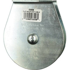 Block Division - 1, 550 Lbs. Load Limit, Flat Standard Block - Upright Mount, Single Sheave, 3-1/2 Inch Outside Diameter, Wire Rope, 5/16 Inch Diameter, Eye, 1-3/16 Inch Inside Diameter, Carbon Steel, Zinc Plated Finish - Exact Industrial Supply