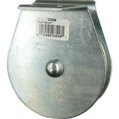 Block Division - 1, 550 Lbs. Load Limit, Flat Standard Block - Upright Mount, Single Sheave, 3-3/4 Inch Outside Diameter, Wire Rope, 3/8 Inch Diameter, Eye, 1-1/8 Inch Inside Diameter, Carbon Steel, Zinc Plated Finish - Exact Industrial Supply