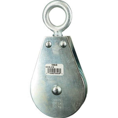 Block Division - 1, 550 Lbs. Load Limit, Swivel Eye Standard Block - Single Sheave, 3-1/2 Inch Outside Diameter, Wire Rope, 3/8 Inch Diameter, Eye, 1-1/8 Inch Inside Diameter, Carbon Steel, Zinc Plated Finish - Exact Industrial Supply