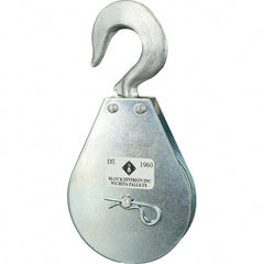 Block Division - 1, 550 Lbs. Load Limit, Swivel Hook Block - Single Sheave, 3-3/4 Inch Outside Diameter, Wire Rope, 5/16 Inch Diameter, Eye, 9/16 Inch Inside Diameter, Carbon Steel, Zinc Plated Finish - Exact Industrial Supply