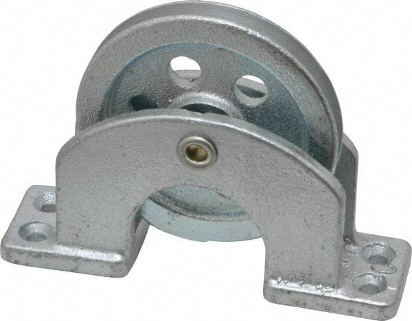 Value Collection - Single Open Upright Mount Guidance Pulley - Sheave, 2-1/2 Inch Outside Diameter, Wire Rope, 3/16 Inch Diameter, 0.144 Inch to 0.155 Inch Mounting Hole Diameter Iron, Galvanized Finish - Exact Industrial Supply