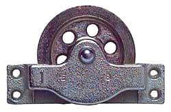 Value Collection - Single Open Side Mount Guidance Pulley - Sheave, 3-1/4 Inch Outside Diameter, Wire Rope, 1/4 Inch Diameter, 0.209 Inch to 0.22 Inch Mounting Hole Diameter Iron, Galvanized Finish - Exact Industrial Supply