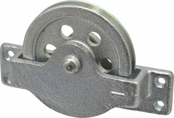 Value Collection - Single Open Side Mount Guidance Pulley - Sheave, 2-1/2 Inch Outside Diameter, Wire Rope, 3/16 Inch Diameter, 0.144 Inch to 0.155 Inch Mounting Hole Diameter Iron, Galvanized Finish - Exact Industrial Supply