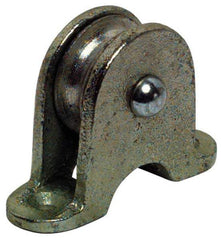 Value Collection - Single Open Upright Mount Guidance Pulley - Sheave, 1-1/2 Inch Outside Diameter, Fibrous Rope, 3/8 Inch Diameter, 0.209 Inch to 0.22 Inch Mounting Hole Diameter Malleable Iron, Galvanized Finish - Exact Industrial Supply