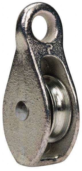 Value Collection - Rigid Eye Single Sheave Pulley - Sheave, 1-1/2 Inch Outside Diameter, Fibrous Rope, 3/8 Inch Diameter, Malleable Iron, Galvanized Finish - Exact Industrial Supply