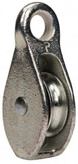 Value Collection - Rigid Eye Single Sheave Pulley - Sheave, 1-1/2 Inch Outside Diameter, Fibrous Rope, 3/8 Inch Diameter, Malleable Iron, Galvanized Finish - Exact Industrial Supply