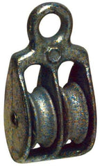 Value Collection - Rigid Eye Double Sheave Pulley - Sheave, 1-1/2 Inch Outside Diameter, Fibrous Rope, 3/8 Inch Diameter, Malleable Iron, Galvanized Finish - Exact Industrial Supply