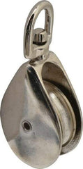 Value Collection - Swivel Eye Single Sheave Pulley - Sheave, 2 Inch Outside Diameter, Fibrous Rope, 7/16 Inch Diameter, Gray Iron, Zinc Plated Finish - Exact Industrial Supply
