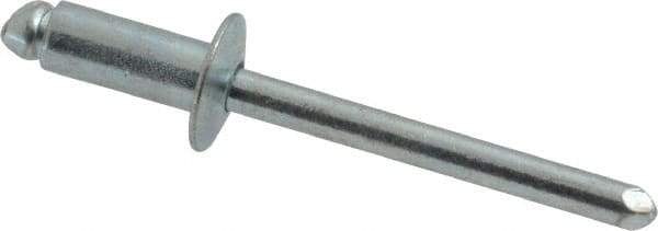 RivetKing - Size 64 Dome Head Steel Open End Blind Rivet - Steel Mandrel, 0.188" to 1/4" Grip, 3/8" Head Diam, 0.192" to 0.196" Hole Diam, 0.45" Length Under Head, 3/16" Body Diam - Exact Industrial Supply