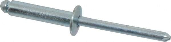 RivetKing - Size 610 Dome Head Steel Open End Blind Rivet - Steel Mandrel, 0.501" to 5/8" Grip, 3/8" Head Diam, 0.192" to 0.196" Hole Diam, 0.825" Length Under Head, 3/16" Body Diam - Exact Industrial Supply