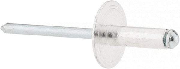 RivetKing - Size 66 Large Flange Dome Head Aluminum Open End Blind Rivet - Steel Mandrel, 0.251" to 3/8" Grip, 5/8" Head Diam, 0.192" to 0.196" Hole Diam, 0.575" Length Under Head, 3/16" Body Diam - Exact Industrial Supply