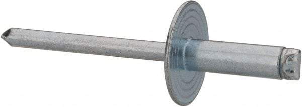 RivetKing - Size 66 Large Flange Dome Head Steel Open End Blind Rivet - Steel Mandrel, 0.251" to 3/8" Grip, 5/8" Head Diam, 0.192" to 0.196" Hole Diam, 0.575" Length Under Head, 3/16" Body Diam - Exact Industrial Supply