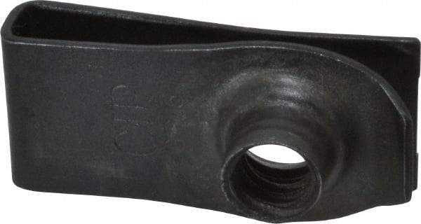Au-Ve-Co Products - 1/4-20 Screw, 0.025 to 0.15" Thick, Spring Steel Extruded Tapped Hole U Nut - 25/32" Center Edge, Black Phosphate Finish - Exact Industrial Supply