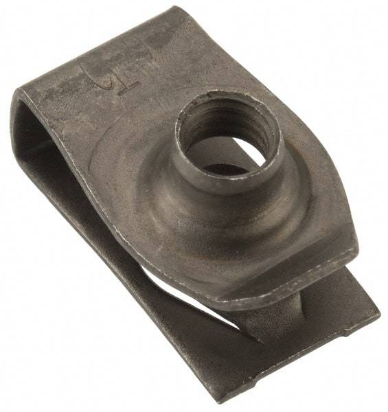 Au-Ve-Co Products - M6x1.00 Screw, 3.4 to 6.3mm Thick, Spring Steel Extruded Tapped Hole U Nut - 17/32" Center Edge, Black Phosphate Finish - Exact Industrial Supply