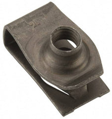 Au-Ve-Co Products - M6x1.00 Screw, 3.4 to 6.3mm Thick, Spring Steel Extruded Tapped Hole U Nut - 17/32" Center Edge, Black Phosphate Finish - Exact Industrial Supply