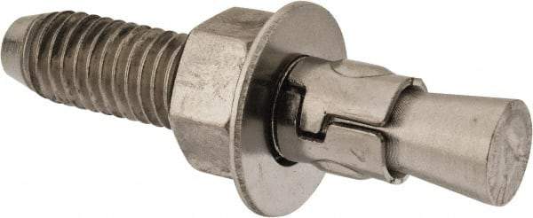 Powers Fasteners - 1/2" Diam, 1/2" Drill, 2-3/4" OAL, 2-1/4" Min Embedment Wedge Expansion Concrete Anchor - 304 Stainless Steel, Hex Nut Head, Hex Drive, 1-3/8" Thread Length - Exact Industrial Supply