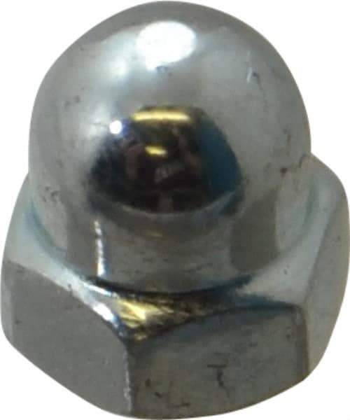Value Collection - M4x0.7 7mm Width Across Flats, Zinc Plated, Steel Acorn Nut - 8mm Overall Height, Grade 2, DIN 1587 - Exact Industrial Supply