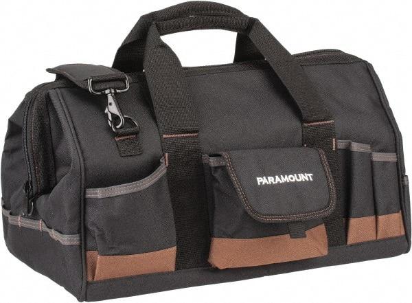 Paramount - 31 Pocket Black & Brown Polyester Tool Bag - 18" Wide x 11" Deep x 12" High - Exact Industrial Supply