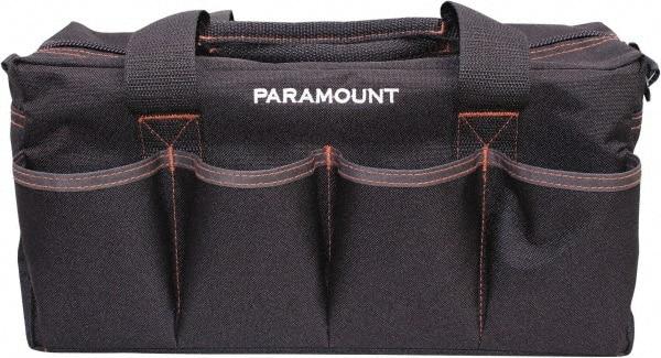 Paramount - 16 Pocket Black & Brown Polyester Tool Bag - 14" Wide x 5-1/2" Deep x 6" High - Exact Industrial Supply