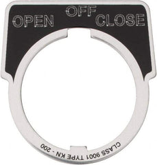 Square D - Metal Legend Plate - Close, Off, Open - Black Background, White Letters, 30mm Hole Diameter - Exact Industrial Supply