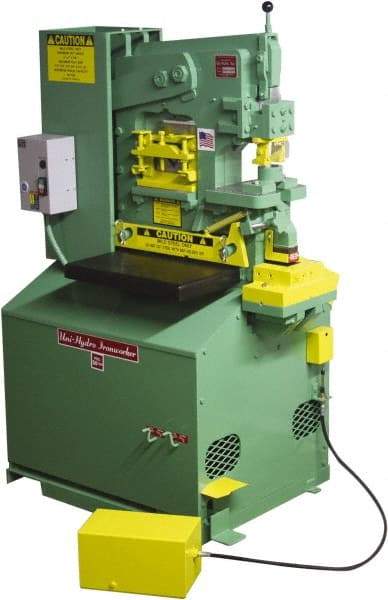 Uni-Hydro - 6" Throat Depth, 56 Ton Punch Pressure, 1-3/8" in 1/2" Punch Capacity Ironworker - 5 hp, 3 Phase, 220/480 Volts, 33" Wide x 57" High x 27-1/4" Deep - Exact Industrial Supply