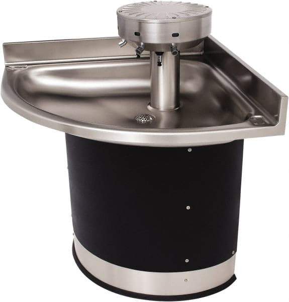Acorn Engineering - Corner, Infrared Sensor, Wall Outlet Drain, 37" Diam, 3 Person Capacity, Stainless Steel & Vinylclad Galvanized Steel, Wash Fountain - 0.5 GPM - Exact Industrial Supply