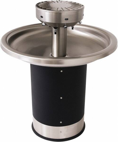 Acorn Engineering - Circular, Infrared Sensor, Floor Outlet Drain, 38-1/4" Diam, 6 Person Capacity, Stainless Steel & Vinylclad Galvanized Steel, Wash Fountain - 0.5 GPM - Exact Industrial Supply