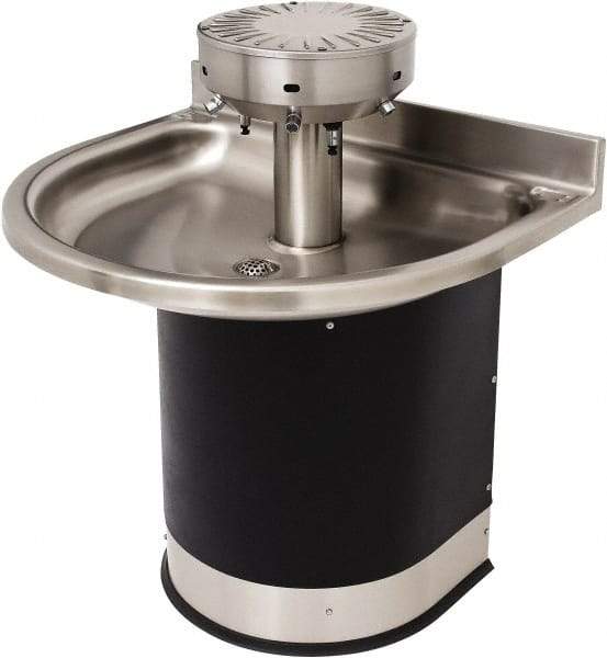 Acorn Engineering - Semi-Circular, Infrared Sensor, Wall Outlet Drain, 38" Diam, 4 Person Capacity, Stainless Steel & Vinylclad Galvanized Steel, Wash Fountain - 0.5 GPM - Exact Industrial Supply