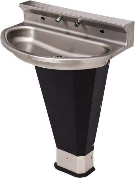 Acorn Engineering - Eliptical, Infrared Sensor, Wall Outlet Drain, 27-3/4" Diam, 2 Person Capacity, Stainless Steel & Vinylclad Galvanized Steel, Wash Fountain - 0.5 GPM - Exact Industrial Supply