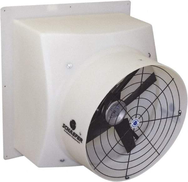 Schaefer Ventilation Equipment - 20" Blade, Direct Drive, 1/2 hp, 4,970 CFM, TEAO Exhaust Fan - 24-3/4" Opening Height x 23-1/2" Opening Width, 4.8/2.4 Amp, 1 Speed, Single Phase - Exact Industrial Supply