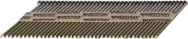 Stanley Bostitch - 12 Gauge 0.113" Shank Diam 2-3/8" Long Framing Nails for Power Nailers - Steel, Bright Finish, Ring Shank, Angled Stick Paper Tape Collation, Round Head - Exact Industrial Supply