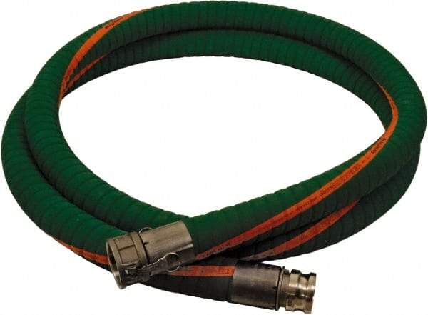 Alliance Hose & Rubber - 1-1/2" ID x 1.97" OD x 25' OAL, Cam & Groove Chemical Handling Hose - 200 Max Working psi, -40 to 150°F, 5" Bend Radius, 1-1/2" Fitting, Green - Exact Industrial Supply