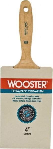 Wooster Brush - 4" Flat Synthetic Wall Brush - 3-15/16" Bristle Length, 6-1/4" Maple Beavertail Handle - Exact Industrial Supply