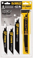 DeWALT - 8 Piece, 4" to 12" Long x 1" Thick, High Speed Steel Reciprocating Saw Blade Set - Tapered Profile, 6 to 10 Teeth per Inch, Toothed Edge - Exact Industrial Supply