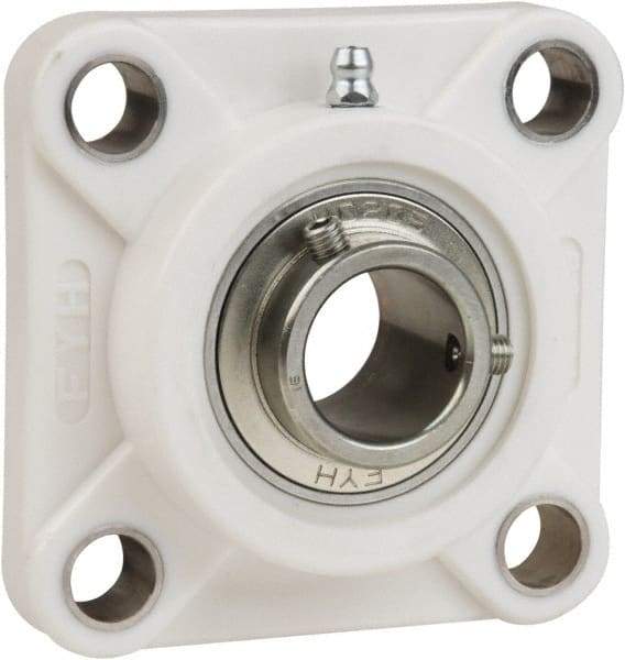 Value Collection - 5/8" ID, 3-3/8" OAL x 1-7/16" OAH 4-Bolt Flange Mounted Bearing - 1,495 Lb Static Cap, 2,877 Lb Dyn Cap, 2-1/2" Btw Mnt Hole Ctrs, 45/64" Base-to-Ctr Ht, Thermoplastic - Exact Industrial Supply
