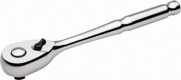 Paramount - 3/8" Drive Pear Head Quick-Release Ratchet - Chrome Finish, 8" OAL, 72 Gear Teeth - Exact Industrial Supply