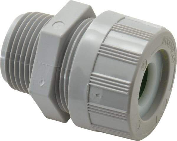 Woodhead Electrical - 14.27 to 17.45mm Capacity, Liquidtight, Straight Strain Relief Cord Grip - 1 NPT Thread, Nylon - Exact Industrial Supply