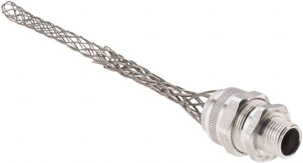 Woodhead Electrical - 19.05 to 22.23mm Capacity, Liquidtight, Straight Strain Relief Cord Grip - 1/2 NPT Thread, 7" Long, Aluminum - Exact Industrial Supply