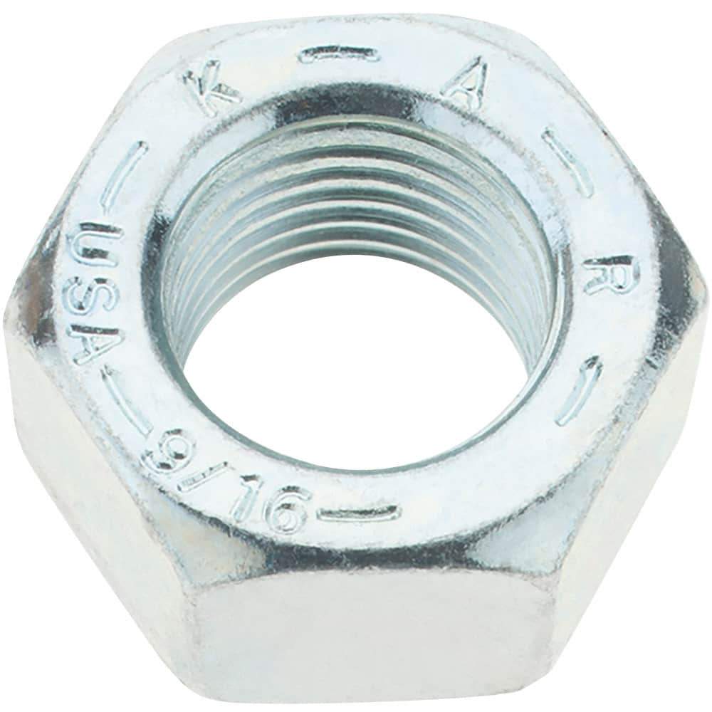 Value Collection - 9/16-18 UNF Steel Right Hand Hex Nut - 7/8" Across Flats, 31/64" High, Zinc Yellow Dichromate Finish - Exact Industrial Supply